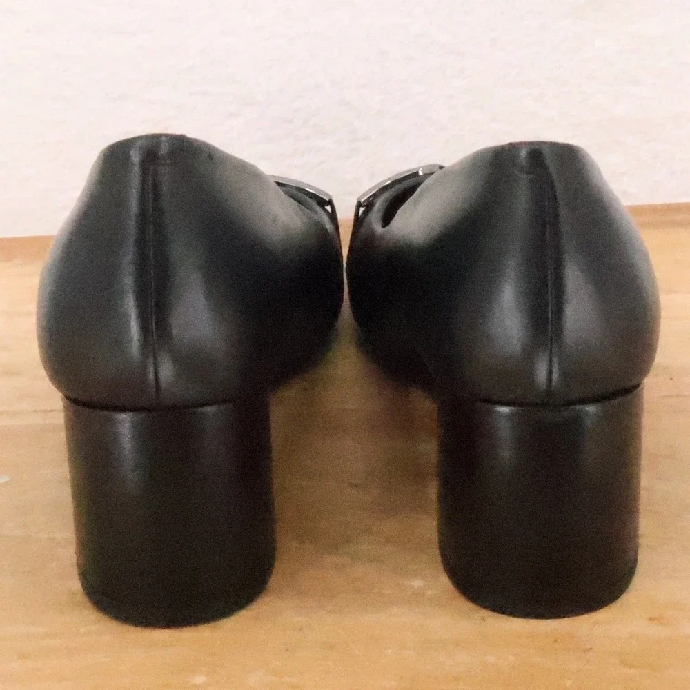 Easy Spirit Secarlla Block Heel Pumps Leather Comfort Career Black Size 10W Wide